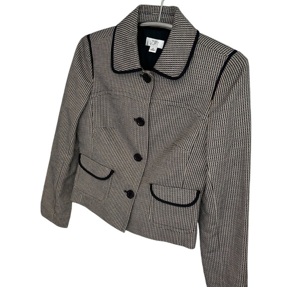 ANN TAYLOR LOFT BLACK, WHITE & CREAM COLLARED 3-BUTTON SUIT BLAZER, SIZE 6 - Picture 2 of 8